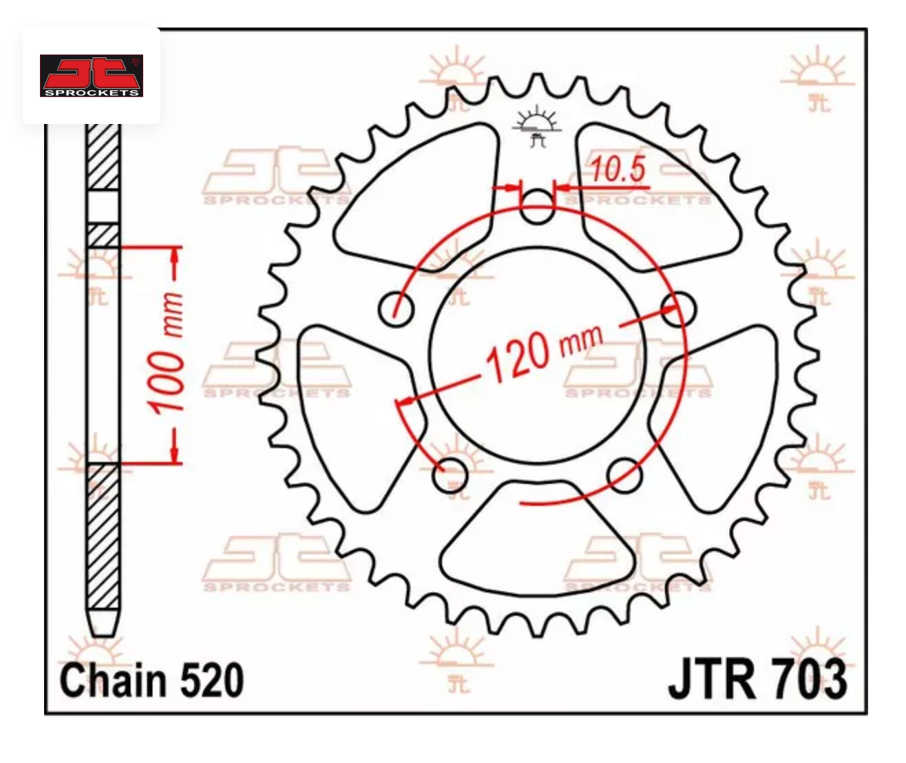 Plato JT SPROCKETS metálico 520 44 dientes